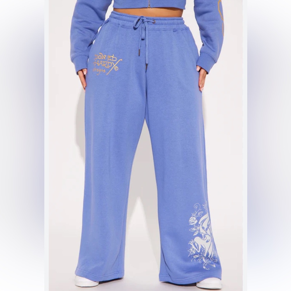 Ed Hardy Lavender Sweatpants Pale Blue Size L